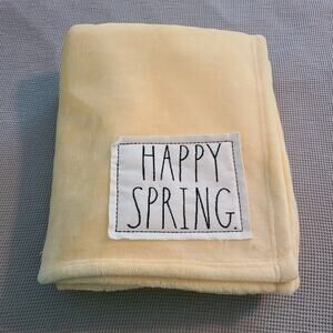 Rae Dunn Happy Spring Plush Throw Blanket | Soft Yellow Velvety 50x60 Cozy Decor